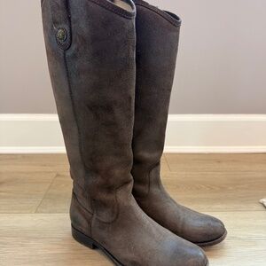 Frye Melissa Button Riding Boots Sueded Dark Brown